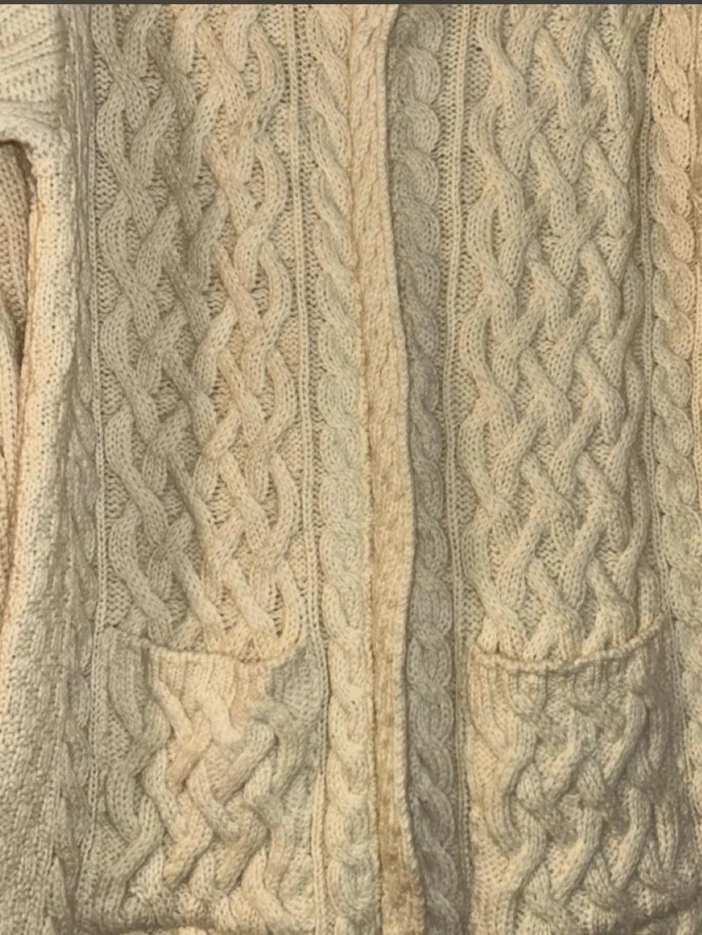 ✨ Aran Crafts Ireland 100% Merino Wool Cream Cable Knit Zip Cardigan, size L ✨